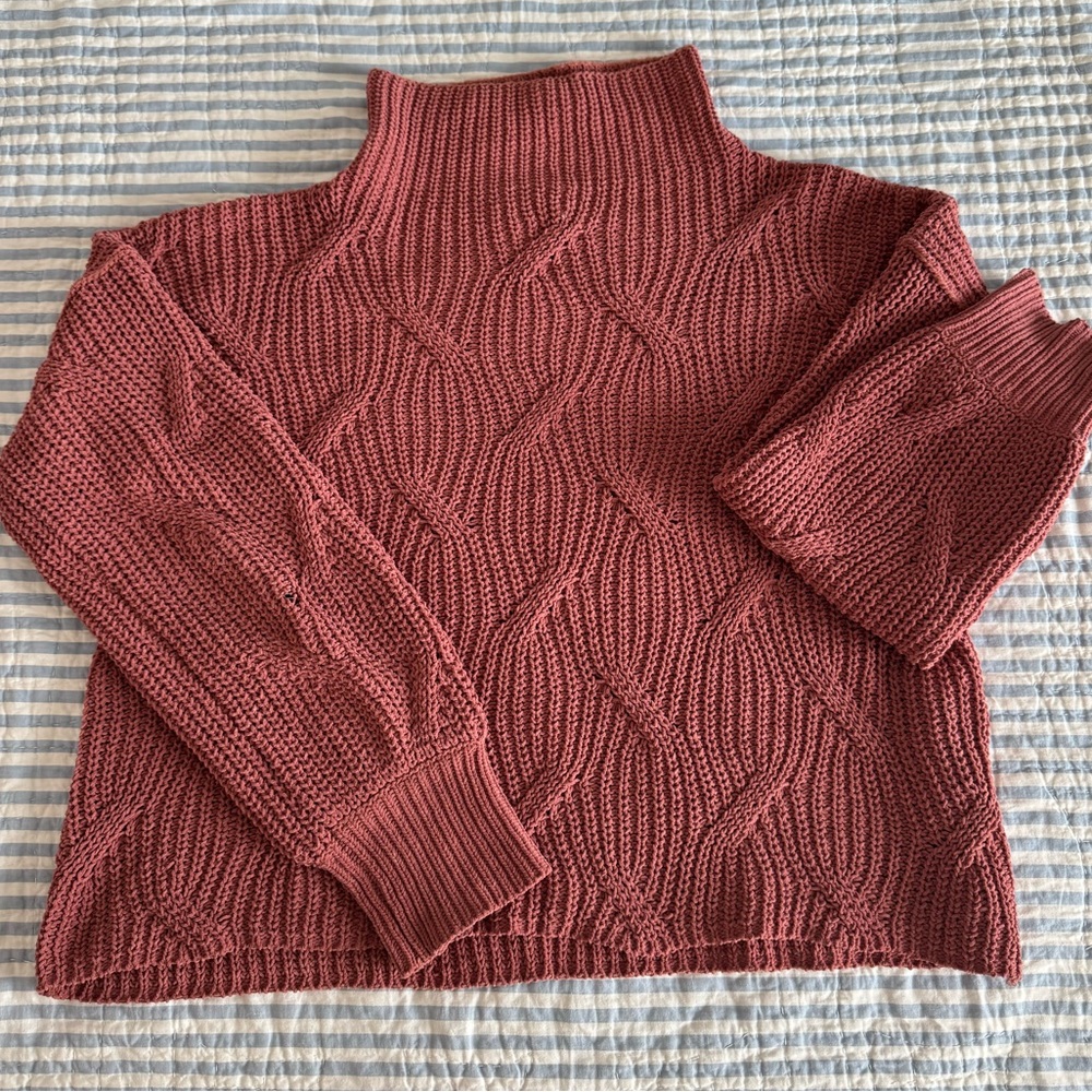 Poof! Women's Cowl Neck Sweater - Brick Red